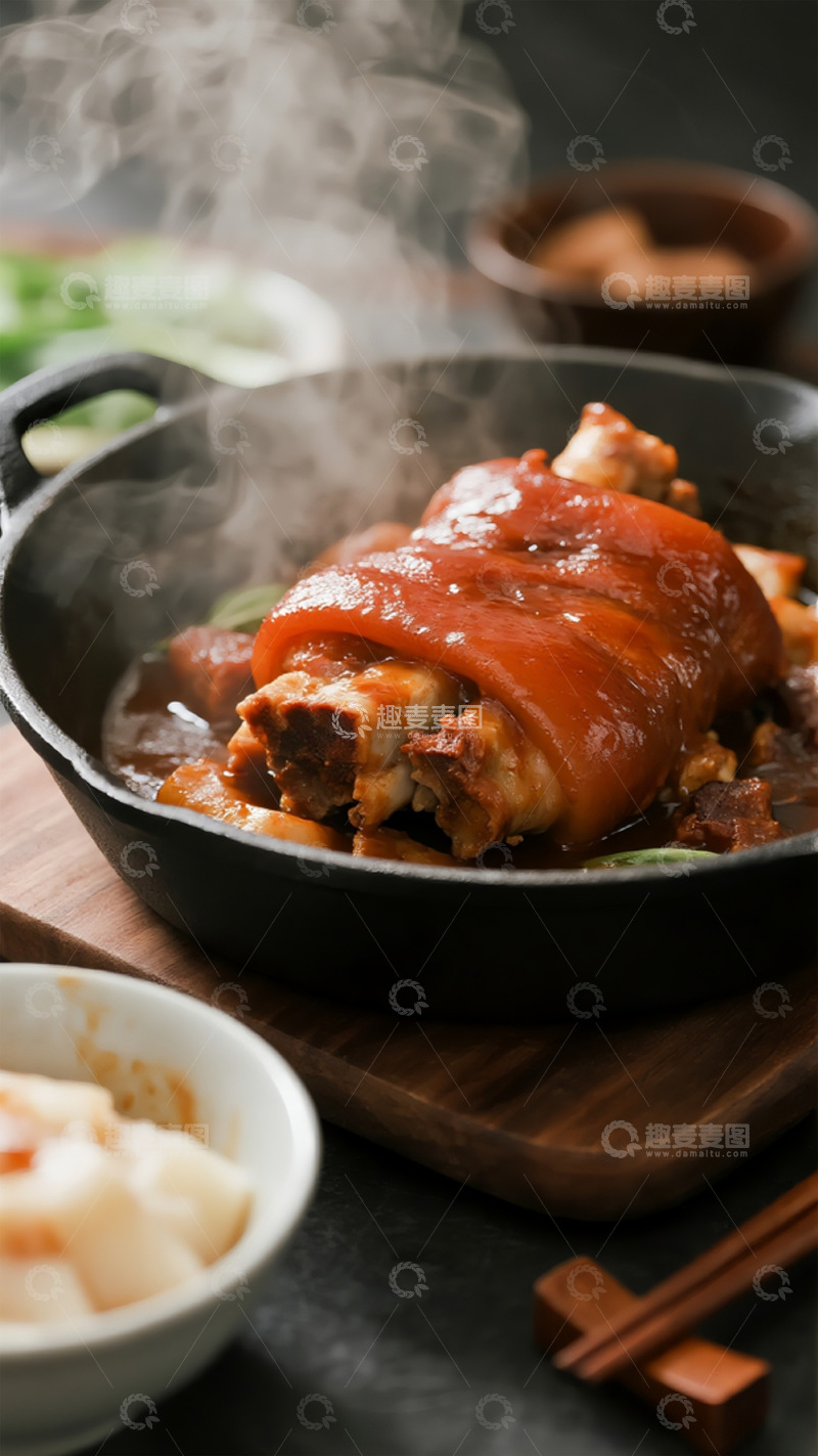 高清大图下载【趣麦麦图】红烧猪肘热气腾腾图