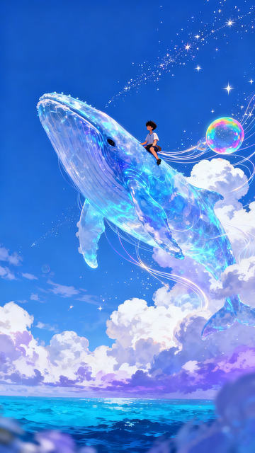 梦幻海洋鲸鱼卡通插画