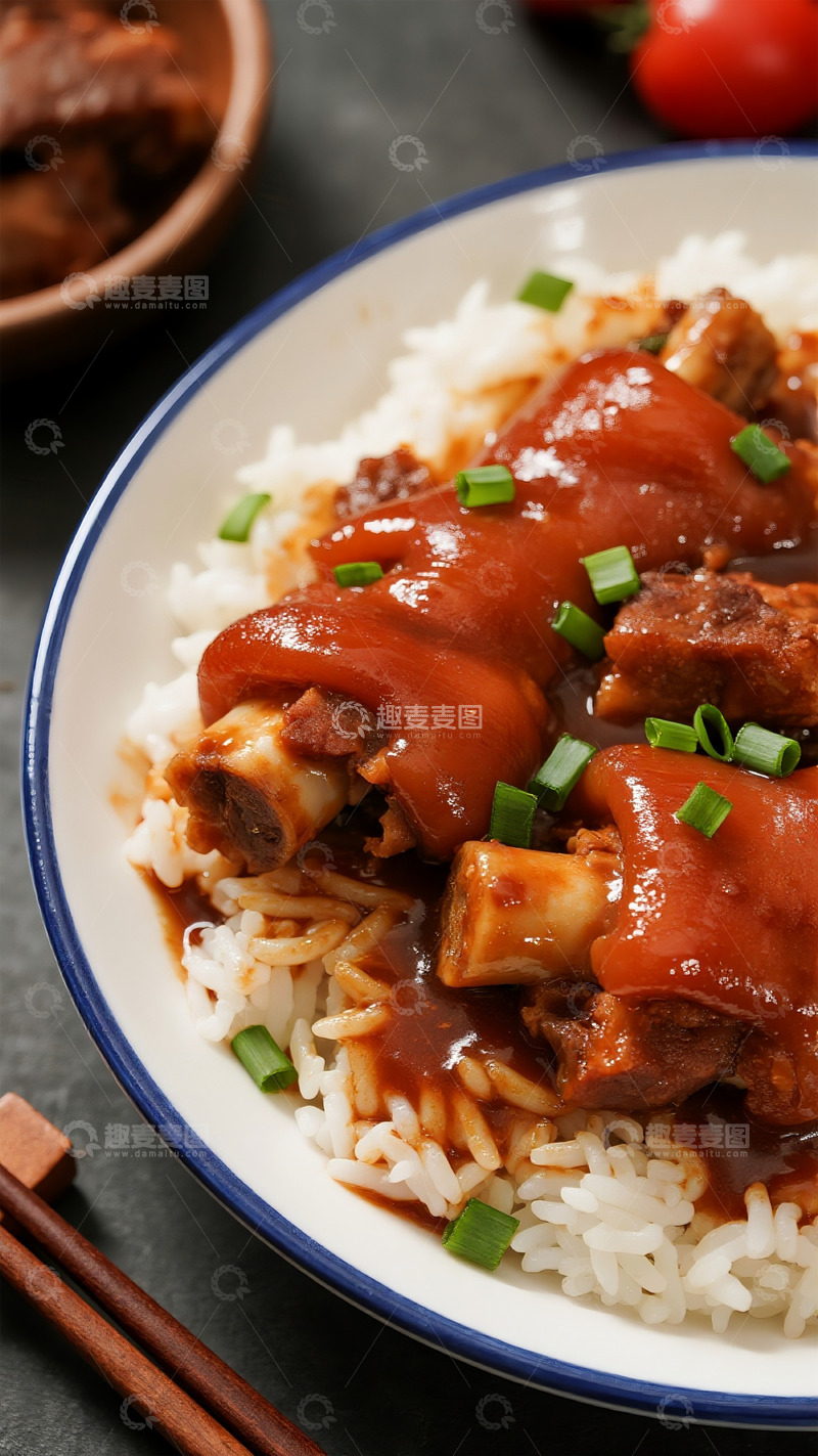 高清大图下载【趣麦麦图】红烧猪蹄盖饭美食特写