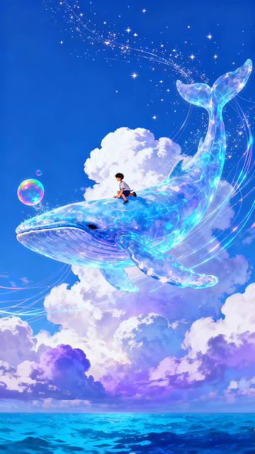 梦幻鲸鱼与儿童插画