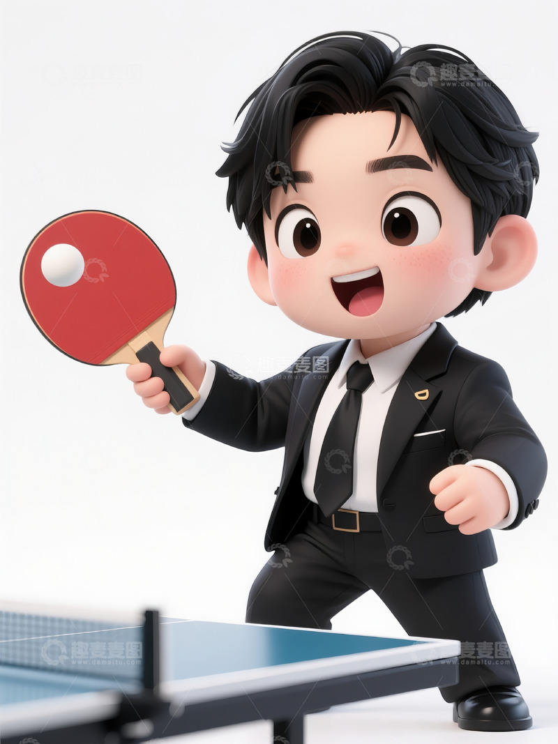 高清大图下载【趣麦麦图】卡通西装人物打乒乓球图