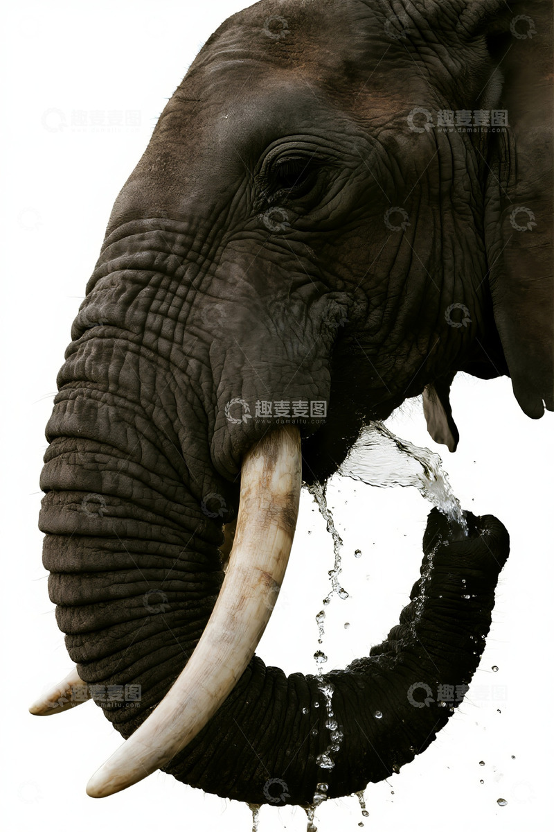 高清大图下载【趣麦麦图】大象饮水特写摄影图