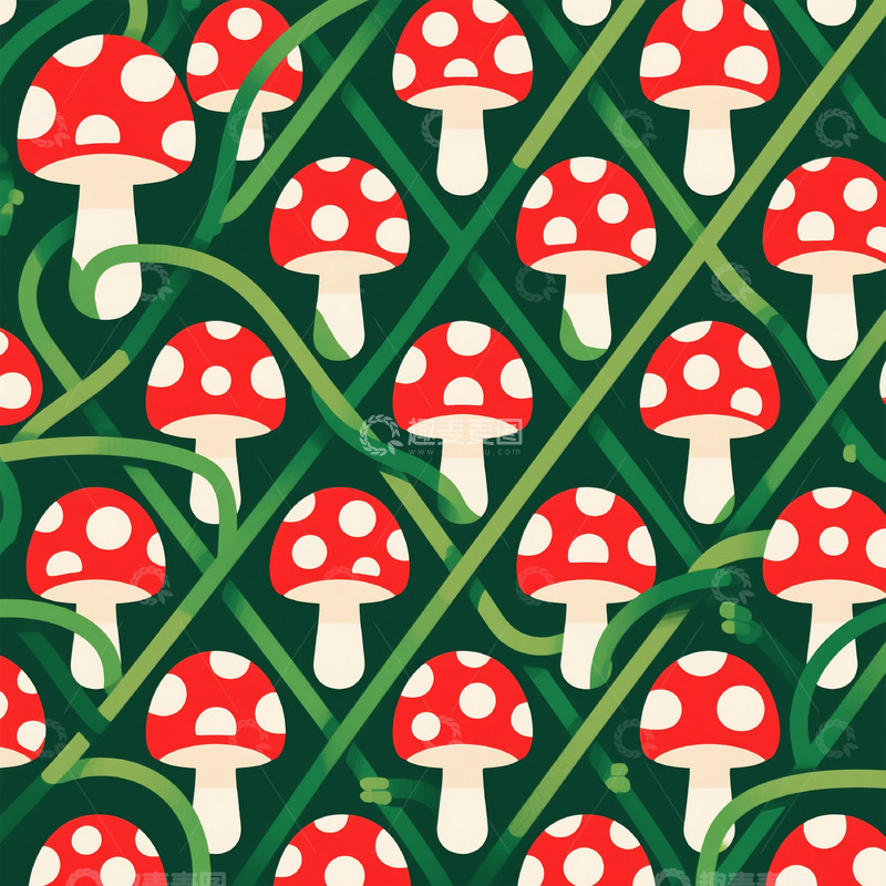 高清大图下载【趣麦麦图】卡通红蘑菇图案背景图