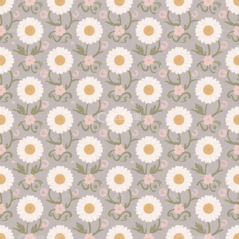 高清大图下载【趣麦麦图】灰色背景雏菊花卉图案