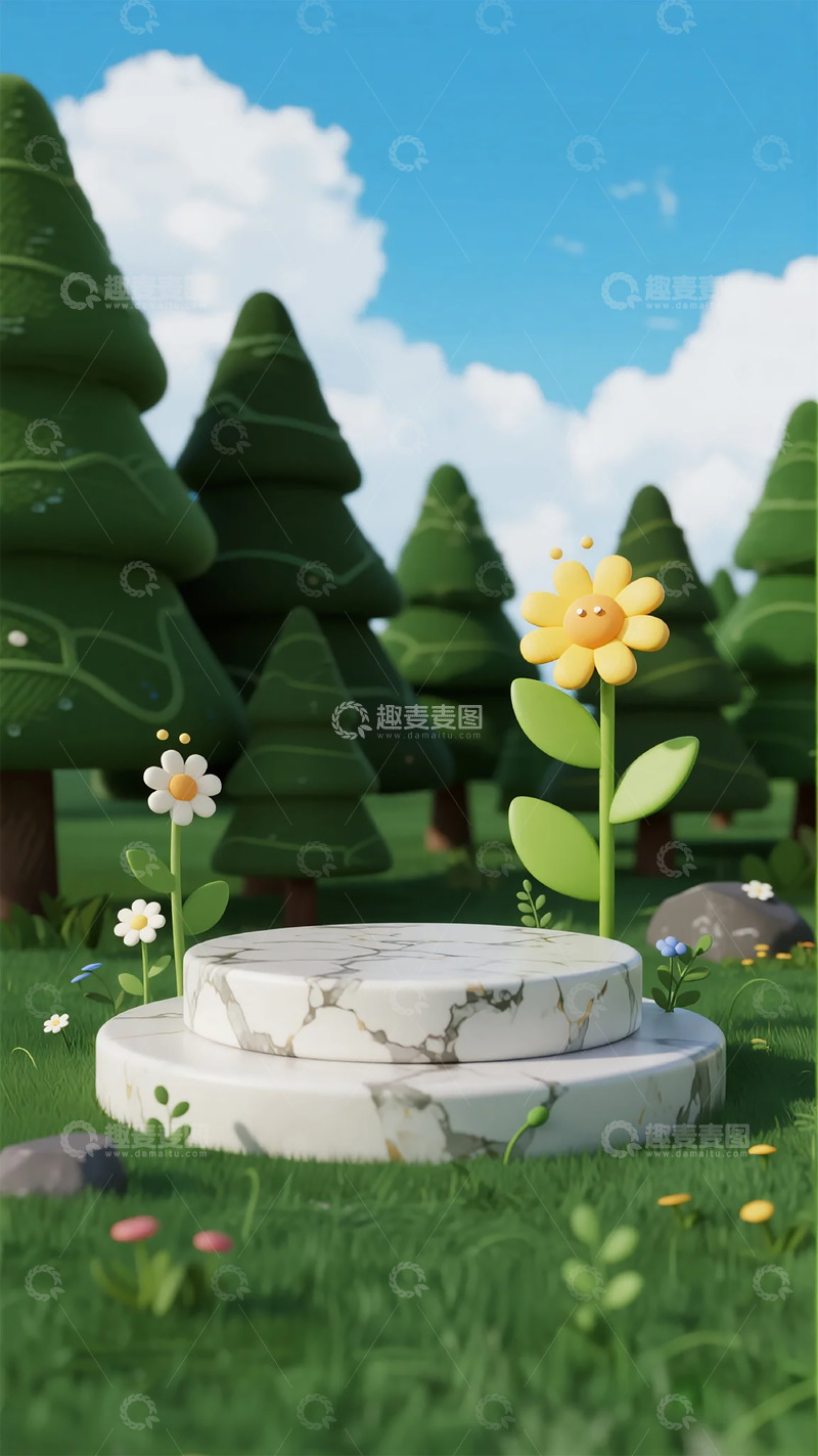 高清大图下载【趣麦麦图】卡通户外大理石展示台
