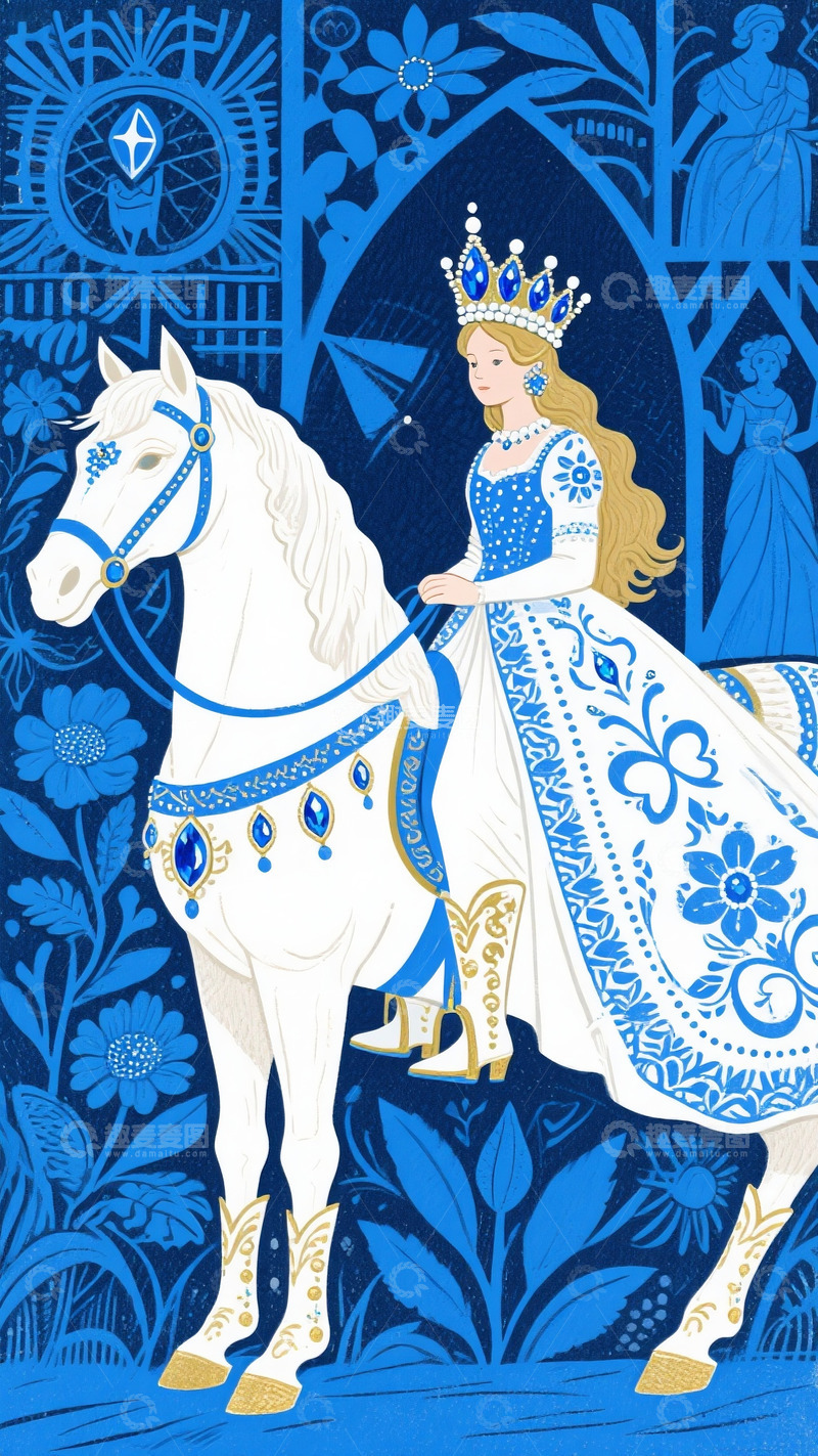 高清大图下载【趣麦麦图】卡通风公主骑马插画