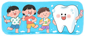 儿童刷牙卡通插画