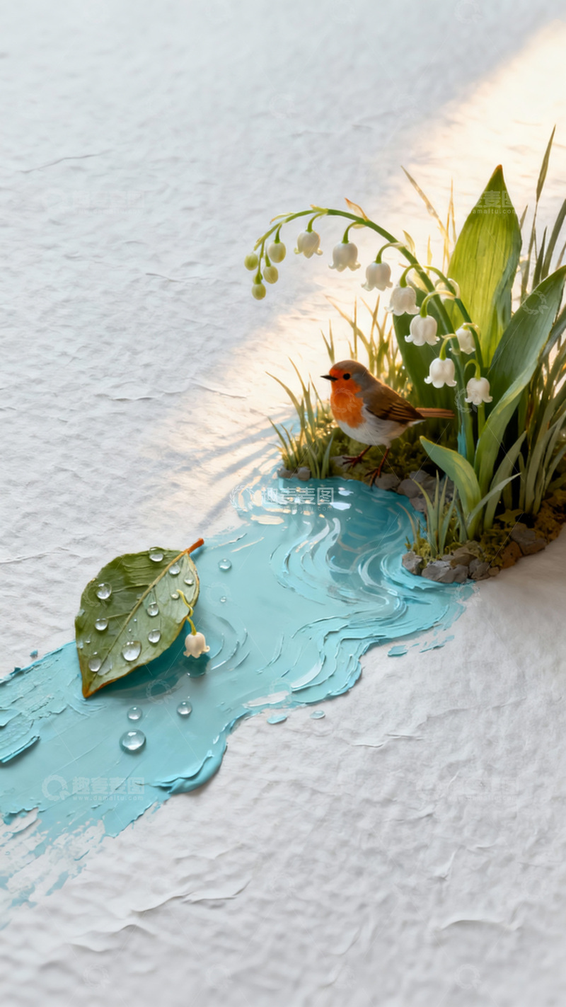 高清大图下载【趣麦麦图】简约风自然花草水景小鸟商业插画