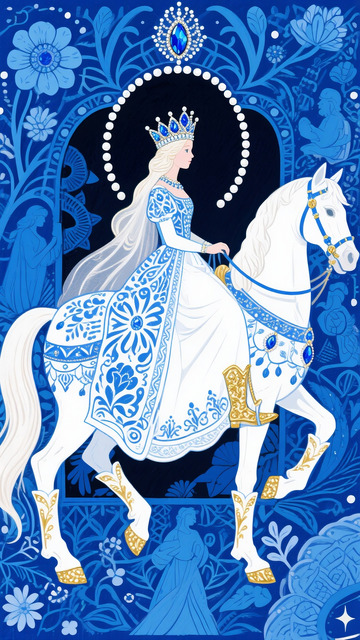 华丽公主白马插画