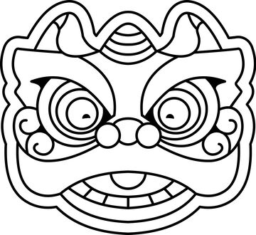 传统中国龙面具黑白线描插画