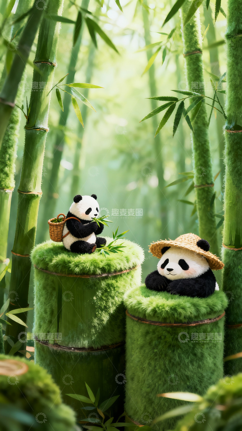 高清大图下载【趣麦麦图】竹林熊猫玩具摄影图