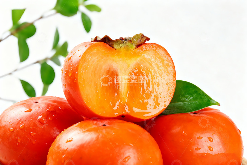 高清大图下载【趣麦麦图】新鲜多汁的诱人柿子
