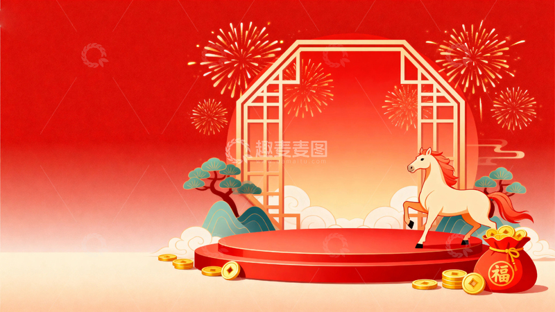 高清大图下载【趣麦麦图】马年喜庆节日背景12
