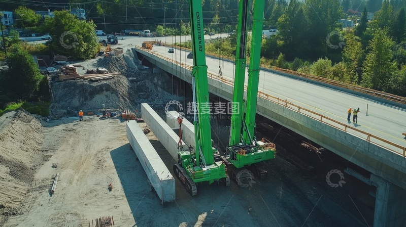 高清大图下载【趣麦麦图】路桥边施工的吊塔