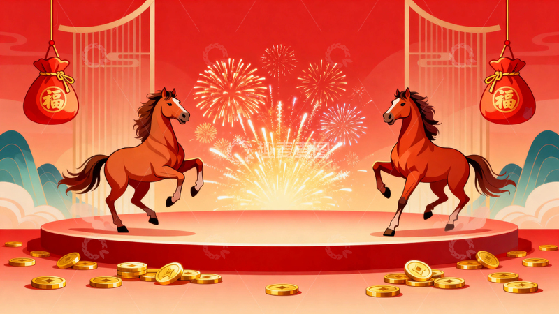 高清大图下载【趣麦麦图】马年节日红色背景05