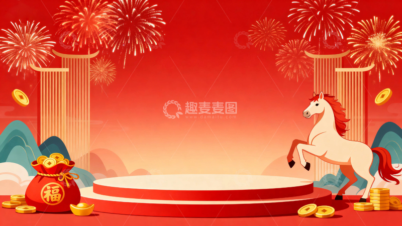 高清大图下载【趣麦麦图】马年喜庆节日背景2
