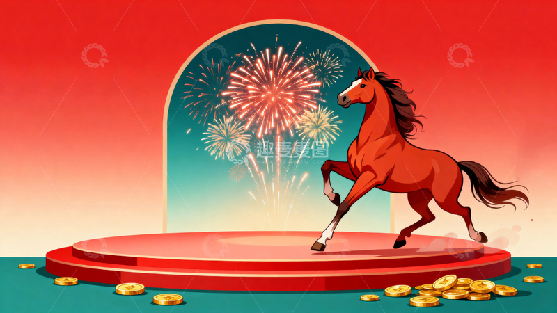 高清大图下载【趣麦麦图】马年节日红色背景014