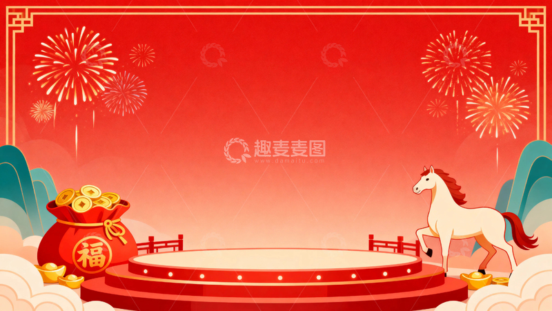 高清大图下载【趣麦麦图】马年喜庆节日背景8