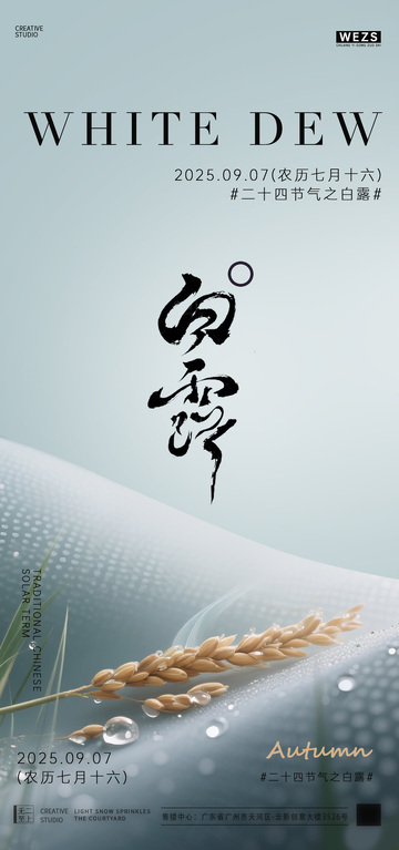 白露节气麦穗水滴海报