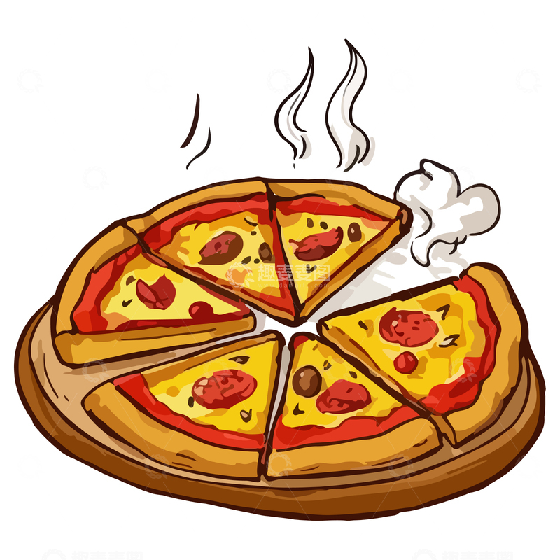 源文件下载【趣麦麦图】卡通风格热披萨美食插图
