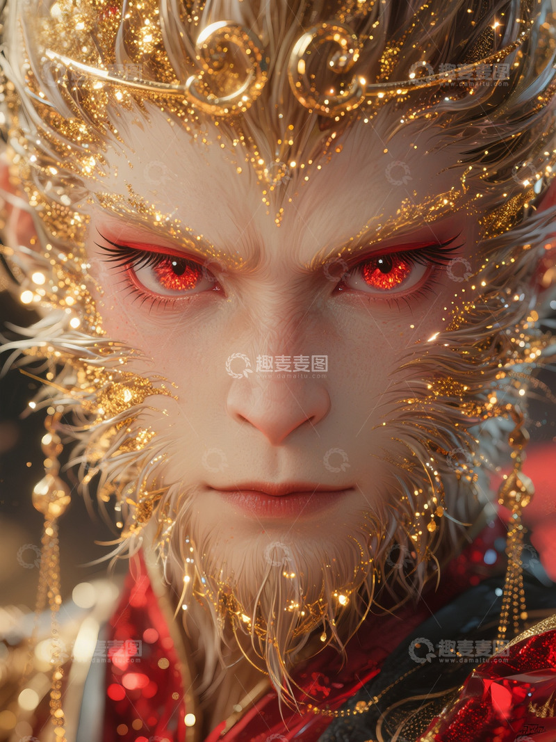 高清大图下载【趣麦麦图】金色华丽装扮红眼角色特写悟空