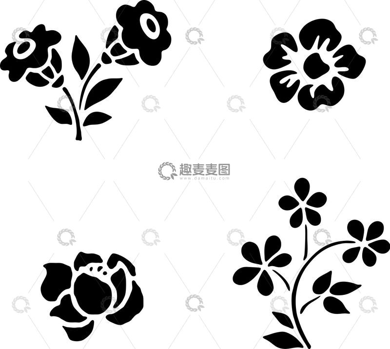 源文件下载【趣麦麦图】-黑白花卉图案设计元素