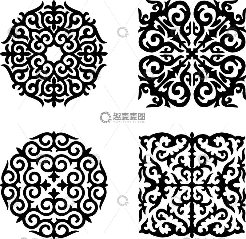 黑白色调复杂花纹装饰图案设计素材