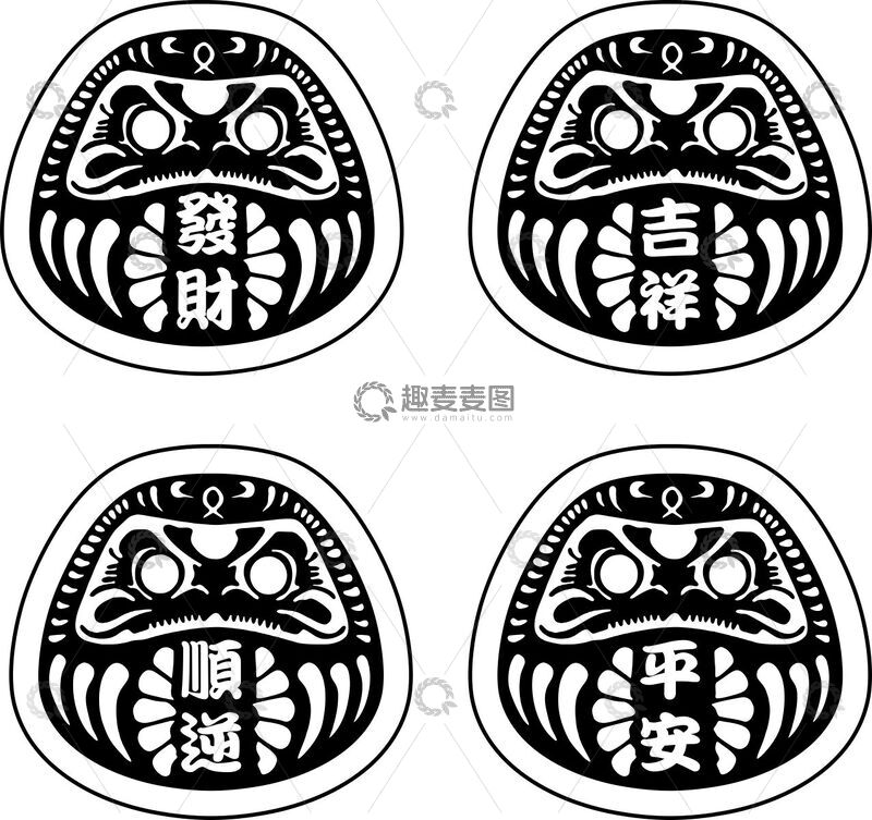 源文件下载【趣麦麦图】-传统中国风达摩吉祥图案水印设计素材
