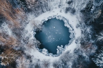 冬季森林湖泊俯视图