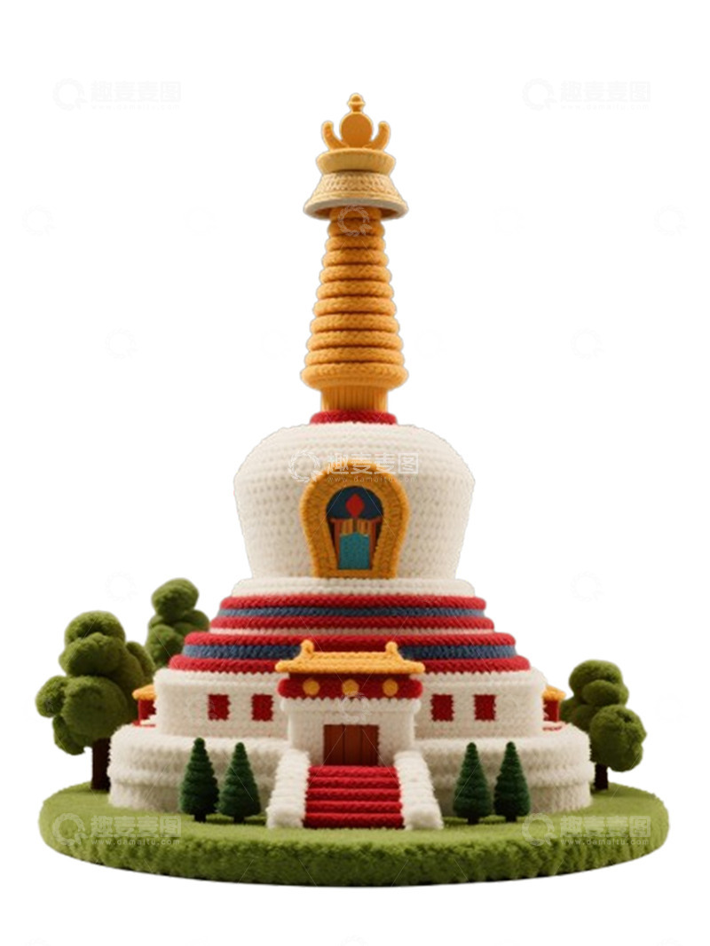 高清大图下载【趣麦麦图】毛线编织风格白塔创意手作图