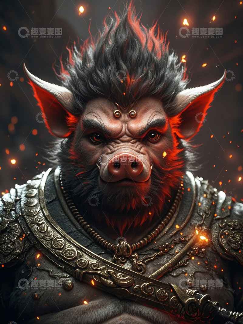 高清大图下载【趣麦麦图】黑神话火焰猪刚鬣神话人物插画