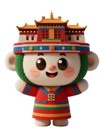 戴布达拉宫帽饰的可爱毛线玩偶图