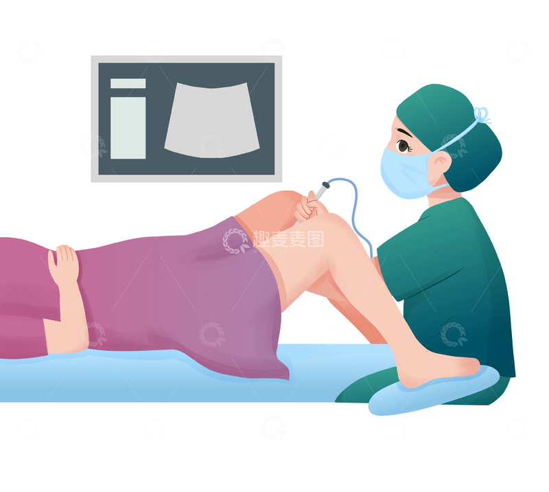 源文件下载【趣麦麦图】-医生为患者进行妇科检查辅助生殖医用插画