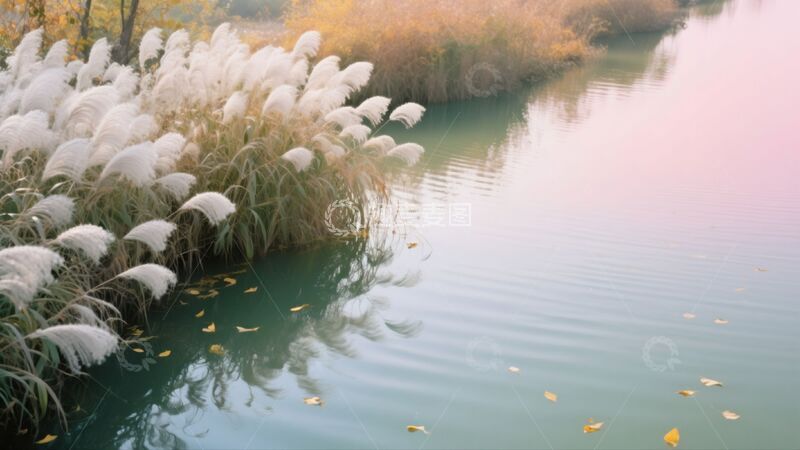 高清大图下载【趣麦麦图】湖泊芦苇水面落叶商业照片