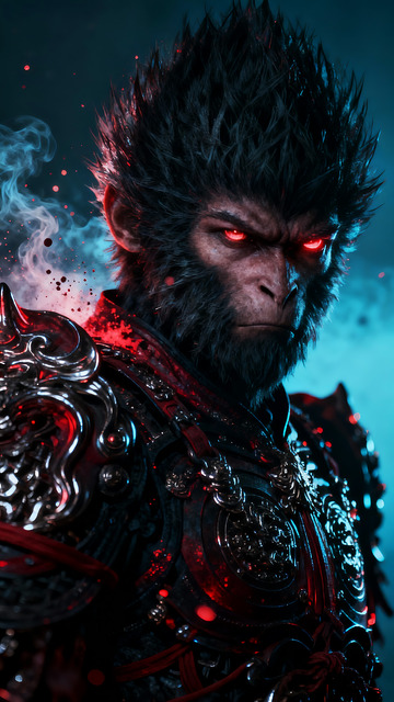 黑神话悟空暗黑风格猴王战士插画