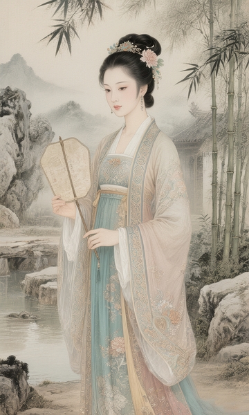 古风仕女执扇图4