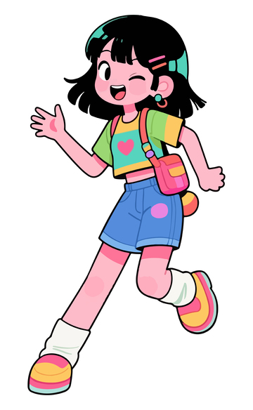 卡通少女跳跃插画设计素材