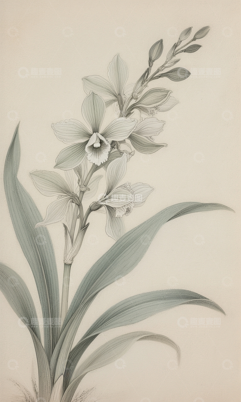 高清大图下载【趣麦麦图】工笔兰花艺术图1