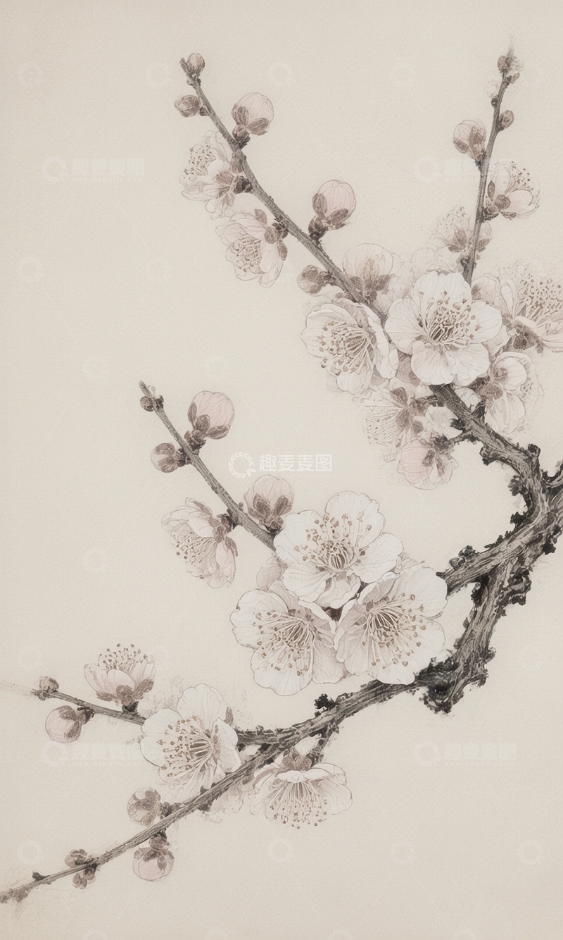 高清大图下载【趣麦麦图】工笔梅花盛开图1