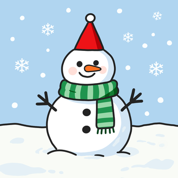 卡通手绘插画雪花戴围巾雪人圣诞节