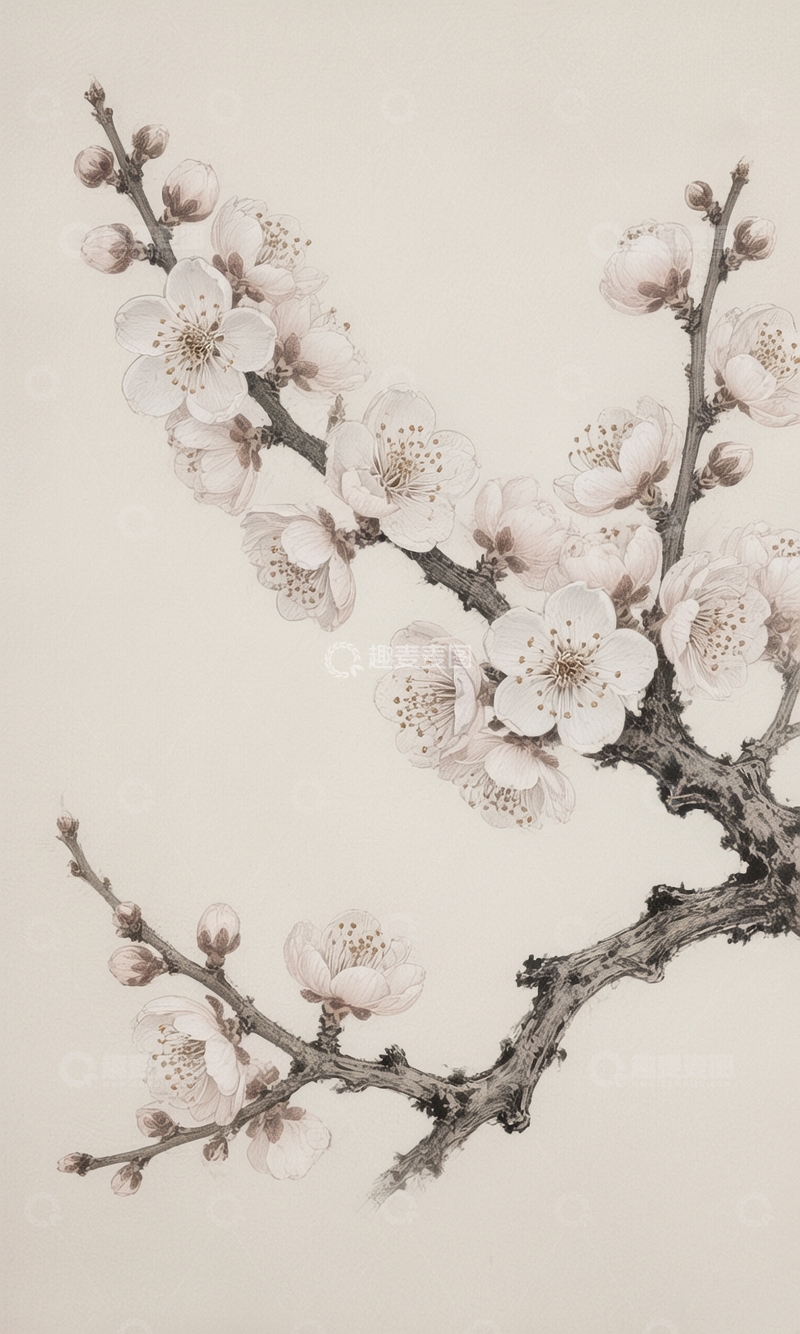 高清大图下载【趣麦麦图】工笔梅花盛开图4