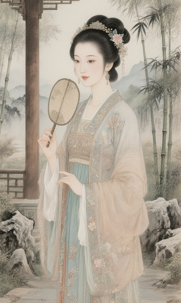 古风仕女执扇图5