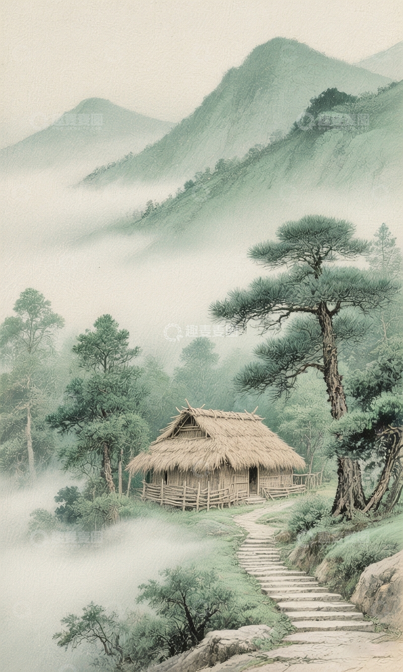 高清大图下载【趣麦麦图】石阶小径通山林屋4