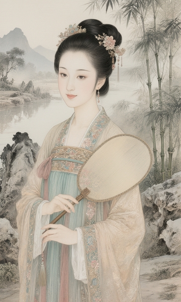 古风仕女执扇图10
