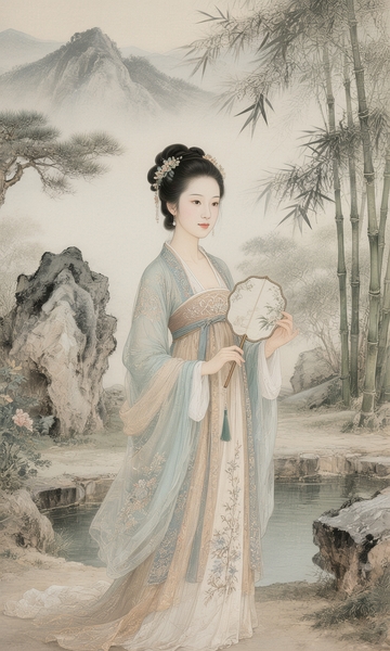 古风仕女执扇图1