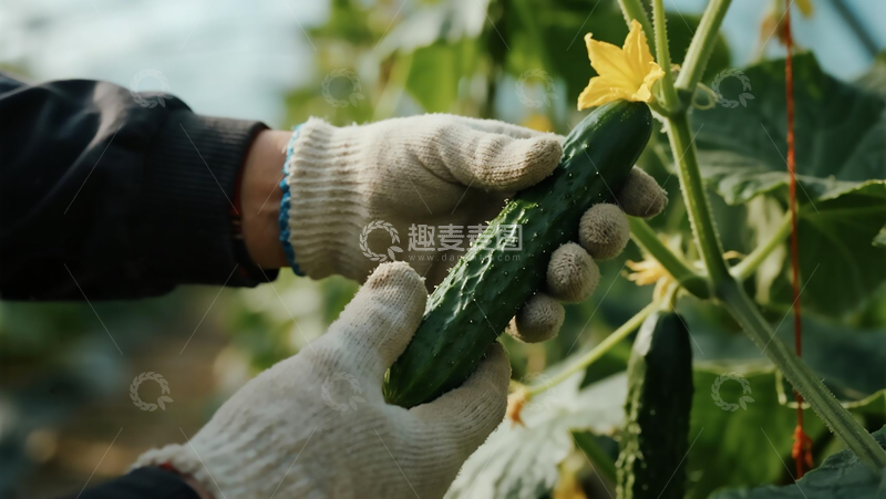 高清大图下载【趣麦麦图】新鲜黄瓜采摘摄影