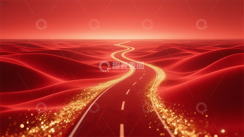 高清大图下载【趣麦麦图】红色金色国风公路广告背景