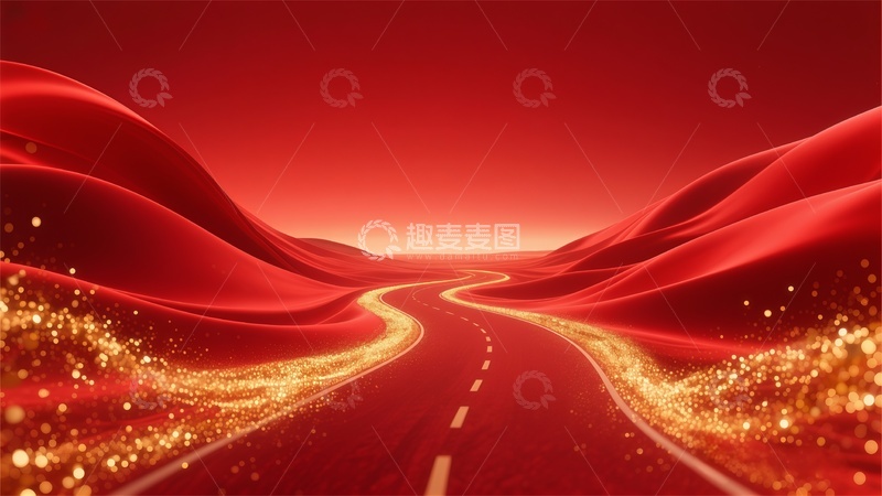 高清大图下载【趣麦麦图】红色金色国风公路背景