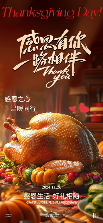 感恩节火鸡美食宣传海报