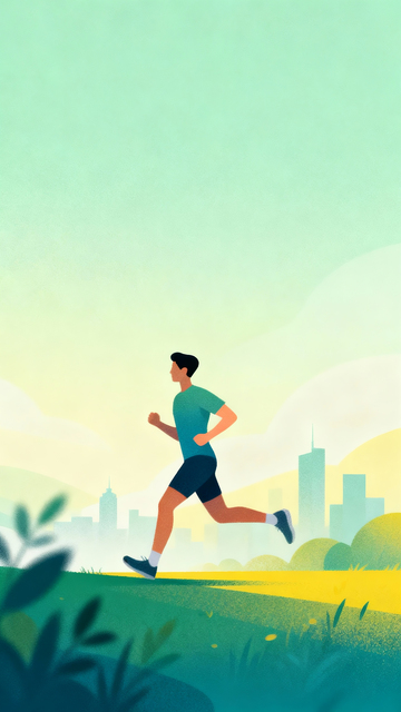 清晨男子在城市公园跑步